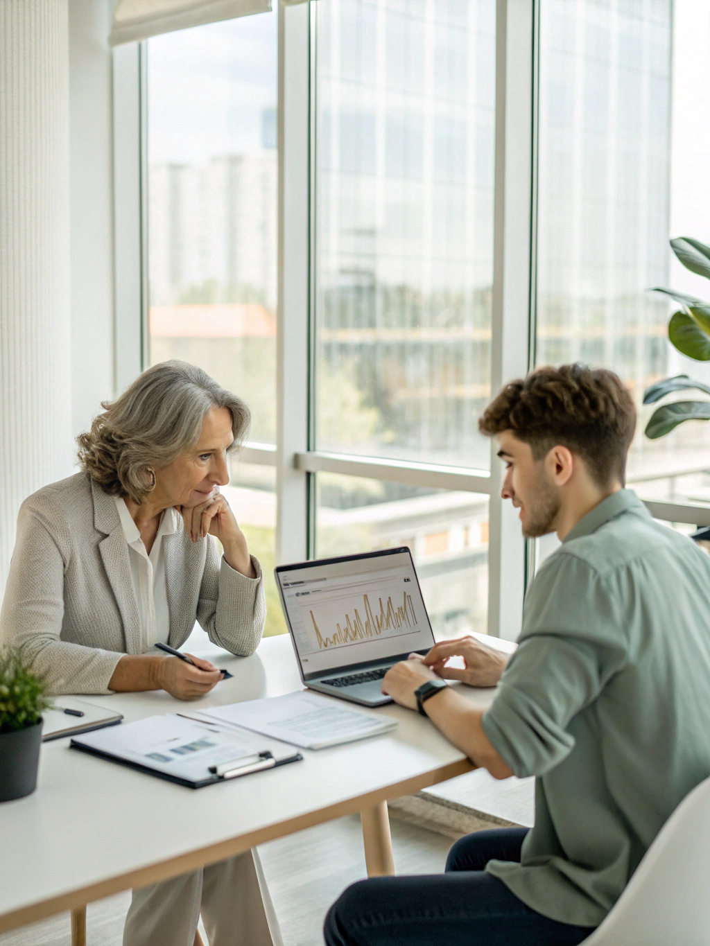 Portrait of a financial planner working on a laptop